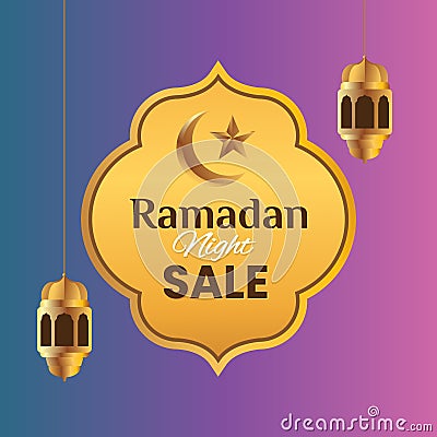 Ramadan night sale gold Islamic advertisement design graphic Vector Illustration