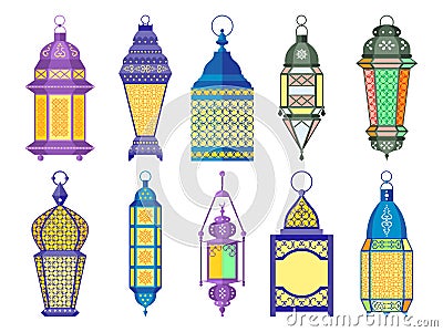 Ramadan old lamps and lanterns set of arabic style. Vector illustrations Vector Illustration