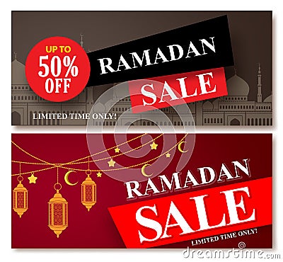 Ramadan sale vector banner designs set for shopping discount Vector Illustration