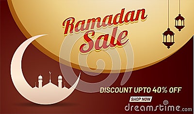 Ramadan sale, web banner design with crescent moon and mosque an Stock Photo