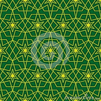 Ramadan star green line bright symmetry seamless pattern Vector Illustration
