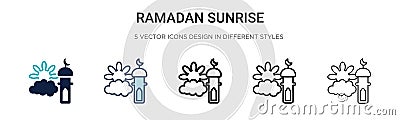 Ramadan sunrise icon in filled, thin line, outline and stroke style. Vector illustration of two colored and black ramadan sunrise Vector Illustration