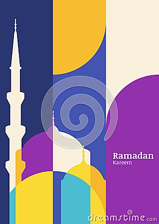 Ramadan vector greeting card with silhouette of mosque. Abstract Vector Illustration