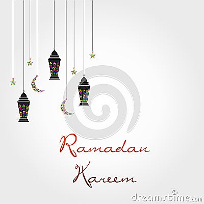 Ramadan Vector Template with Colorful Moons and Lantern Vector Illustration