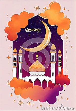 ramadan watercolor background, ai generation Stock Photo