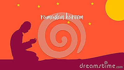 Ramadan kareem background with men praying Vector Illustration