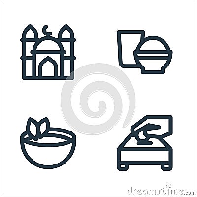 ramadhan line icons. linear set. quality vector line set such as charity, tea, food Vector Illustration