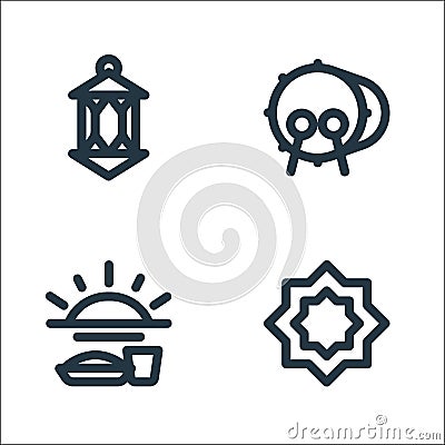 ramadhan line icons. linear set. quality vector line set such as rub el hizb, fasting, bedug Vector Illustration