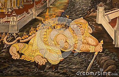 Ramakian mural in wat phra keaw Stock Photo