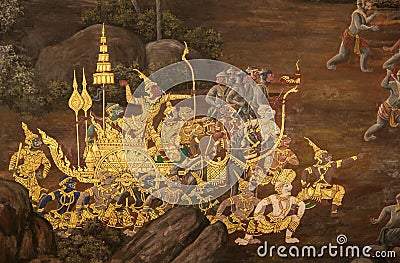 Ramakian mural in wat phra keaw Stock Photo