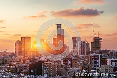 The Ramat Gan And Givatayim City Skyline At Sunset Stock Photo