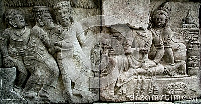 Ramayana Story relief on Prambana Temple Stock Photo