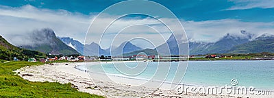 Ramberg beach summer cloudy view (Norway, Lofoten Stock Photo