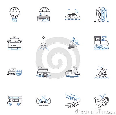 Rambling line icons collection. Wanderlust, Stroll, Trek, Roam, Footpath, Hike, Meander vector and linear illustration Vector Illustration