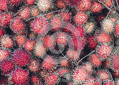 The fruits of rambutan lie in a heap Stock Photo