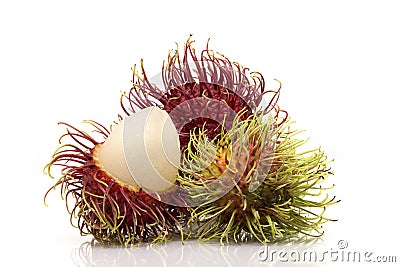 Rambutan sweet delicious fruit isolated on white background. Stock Photo