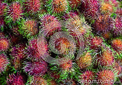 Rambutan. Sweet exotic tropical fruit. fruit. Asia, Vietnam, food market Stock Photo