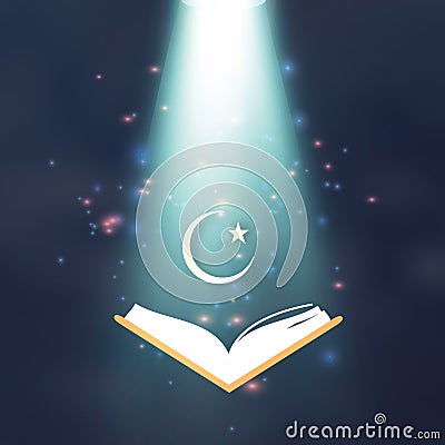 Ramdan Kareem. Quran. Crescent Moon. Star. Vector Illustration