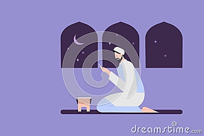 Muslim religious man do praying. Concept for Ramadan greetings Vector Illustration