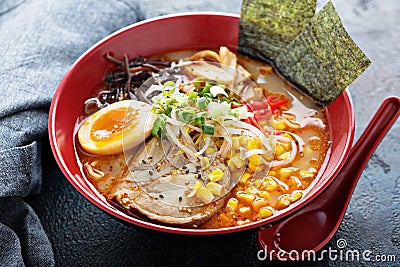 Ramen bowl with noodles and pork Stock Photo