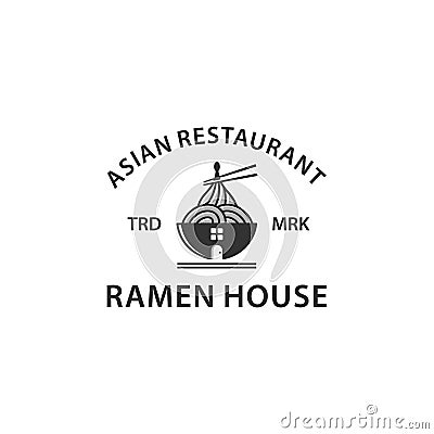 Ramen house vintage logo template. Japanese ramen noodles restaurant logo template Stock Photo