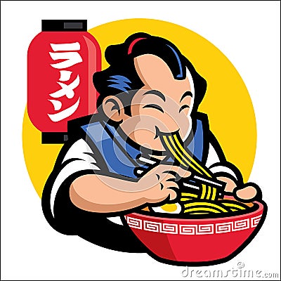 Ramen mascot of traditional japan men Vector Illustration