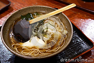 Ramen national food of Japan is similar to the noodles that everyone knows. A mixture of lines made from talcum powder, seaweed an Stock Photo