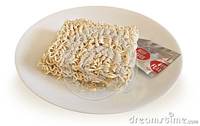 Ramen Noodles Uncooked with Beef Flavor Packet Stock Photo