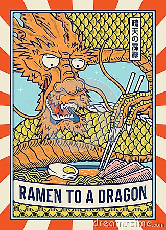 Ramen to a dragon colored version Cartoon Illustration