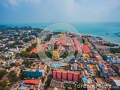 Rameswaram Sri Ram temple, India, aerial drone view Stock Photo