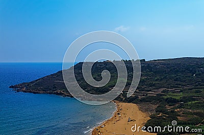 Ramla bay - beautiful sandy beach on the Maltese island of Gozo Stock Photo