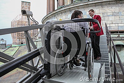 ramp for lifting on a specially made for wheelchair users viewing the tourist area Editorial Stock Photo