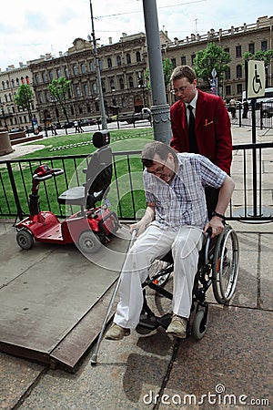 ramp for lifting on a specially made for wheelchair users viewing the tourist area Editorial Stock Photo