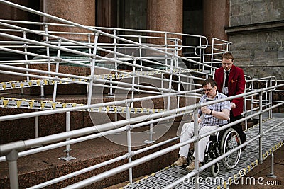 ramp for lifting on a specially made for wheelchair users viewing the tourist area Editorial Stock Photo