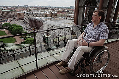 ramp for lifting on a specially made for wheelchair users viewing the tourist area Editorial Stock Photo