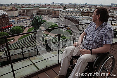 ramp for lifting on a specially made for wheelchair users viewing the tourist area Editorial Stock Photo