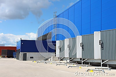 Ramp of the logistic warehouse. Loading dock at a warehouse. modern logistics center. Stock Photo