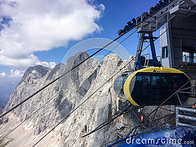 Ramsau am Dachstein, Steiermark/Austria - September 13 2016: Dachstein Glacier one of the gondolas leaving the upper lift station Editorial Stock Photo