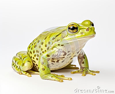 Rana esculenta. Green (European or water) frog on white background. Created with Generative AI technology. Stock Photo