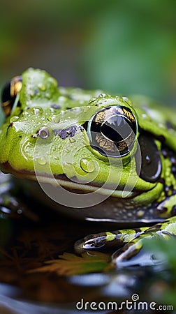 Rana esculenta, the green frog, in its natural aquatic habitat. Stock Photo