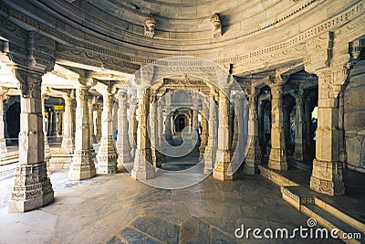 Ranakpur Jain temple, or Chaturmukha Dharana Vihara Stock Photo