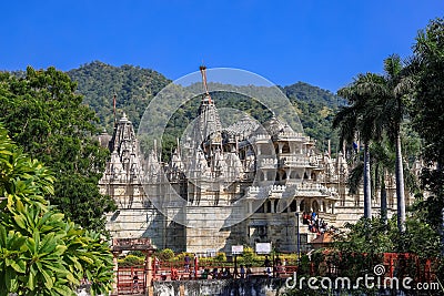 Detail intricate exterior architecture of historic Jain temple in Ranakpur, Rajasthan, India. Built in 1496 Editorial Stock Photo