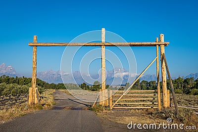 Ranch gate in Wyoming Stock Photo