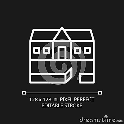 Ranch house pixel perfect white linear icon for dark theme Vector Illustration