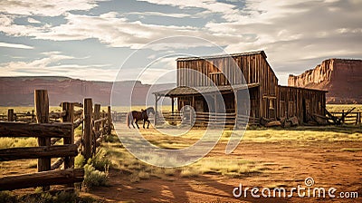 ranch wild west building Cartoon Illustration