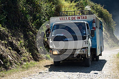 Ranchero bus on a cobblestone road Editorial Stock Photo