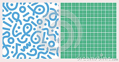 Random Background from Brutalist abstract form and grid. Seamless Geometric Pattern set. Bauhaus style. Naive playful Vector Illustration