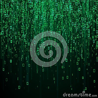 Random binary numbers. Matrix background in green colors. Vector illustration Vector Illustration