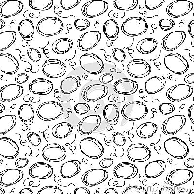 Random black round hand drawn circle doodles and scribbles pattern on white Vector Illustration