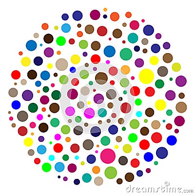 Random circles, dots. Pointillist polka-dots. Scattered colorful, multicolor circles design element Vector Illustration